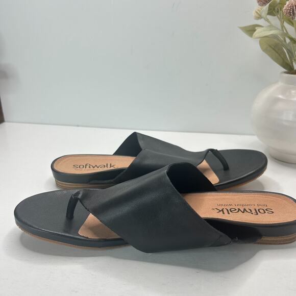 Softwalk Chandler Leather Thong Sandals Black S2306-001 Women's 12W NWOB - Picture 7 of 9
